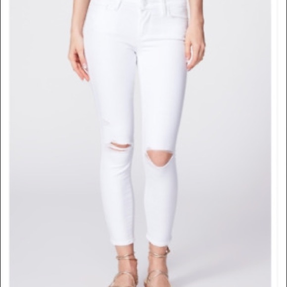 NWT PAIGE Verdugo Optic White Ankle Length, Distressed Skinnies - Picture 1 of 8